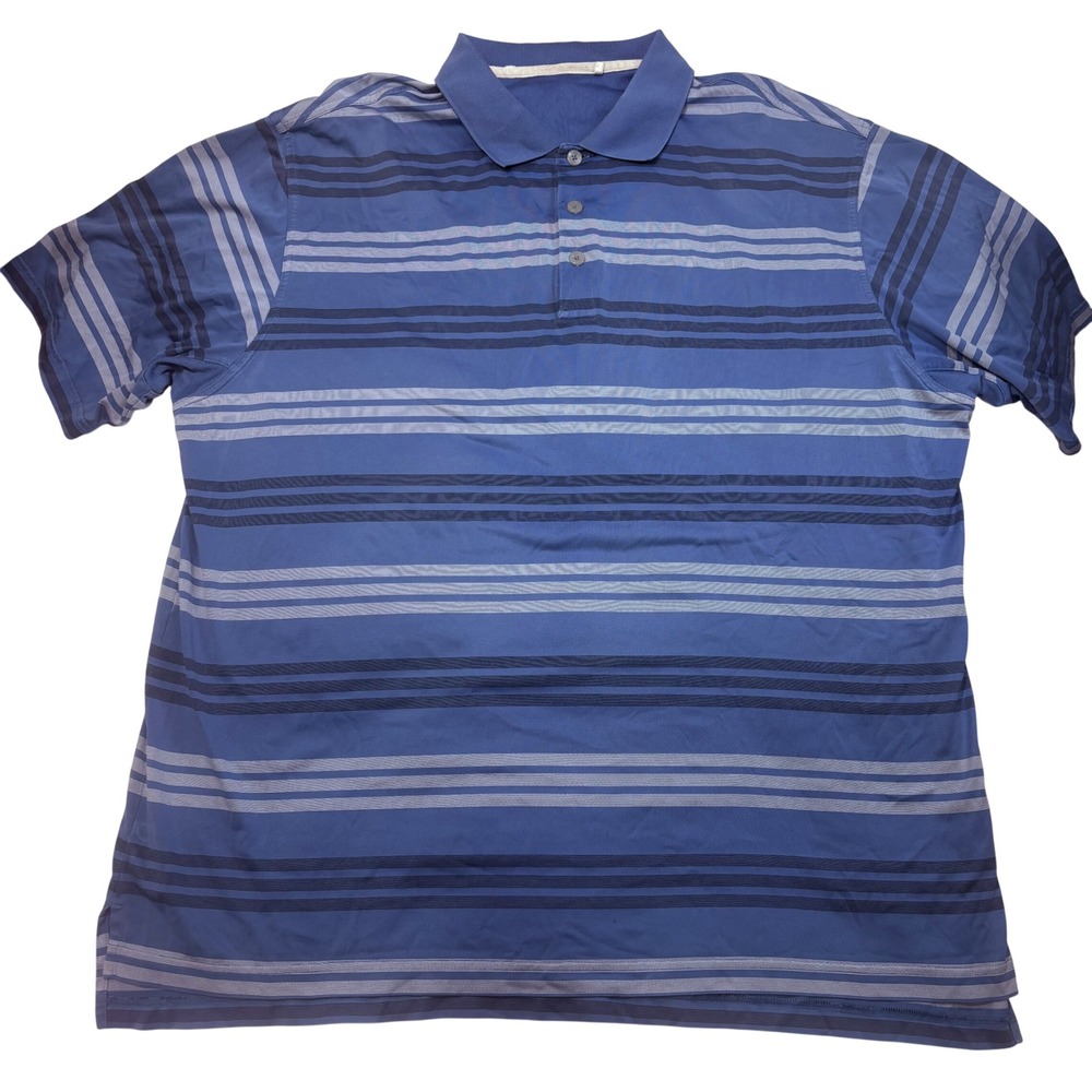 Adidas Mens Blue Striped Golf Polo Shirt Short Sleeve Performance Polyester 4959